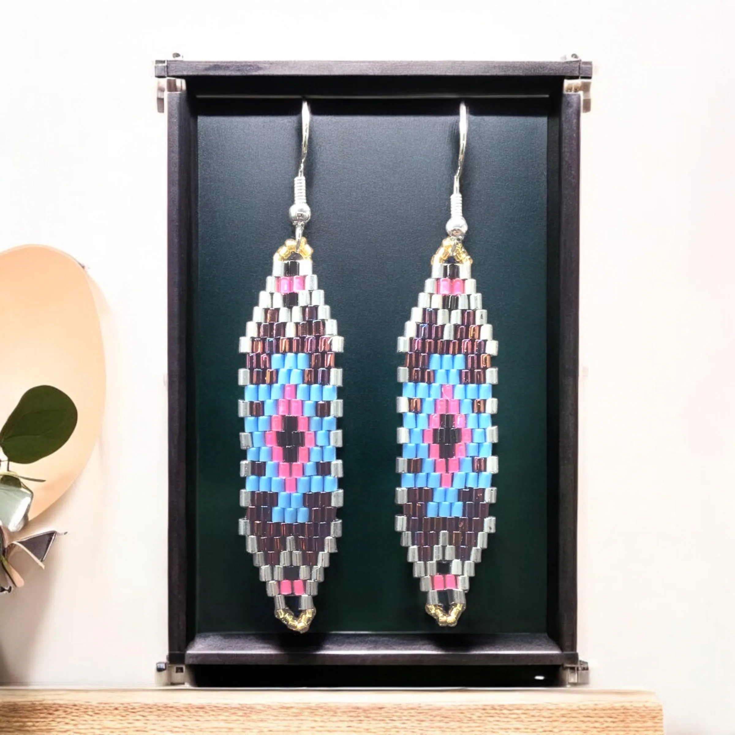 Brown and Pink Miyuki Glass Beaded Earrings