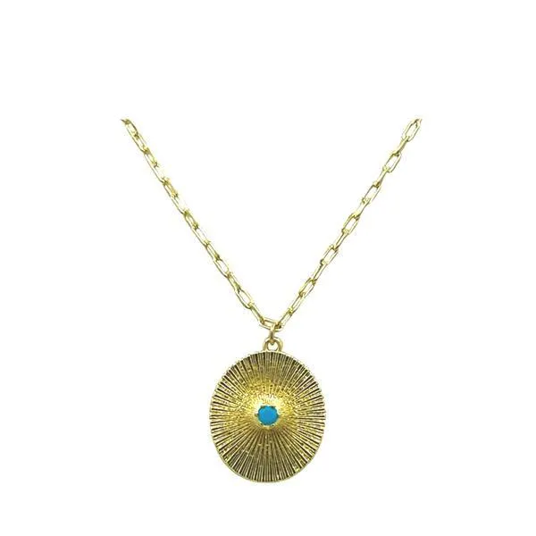 Brushed Oval With Turquoise CZ Center Necklace: Gold fill (NGCP4857)