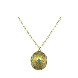 Brushed Oval With Turquoise CZ Center Necklace: Gold fill (NGCP4857)