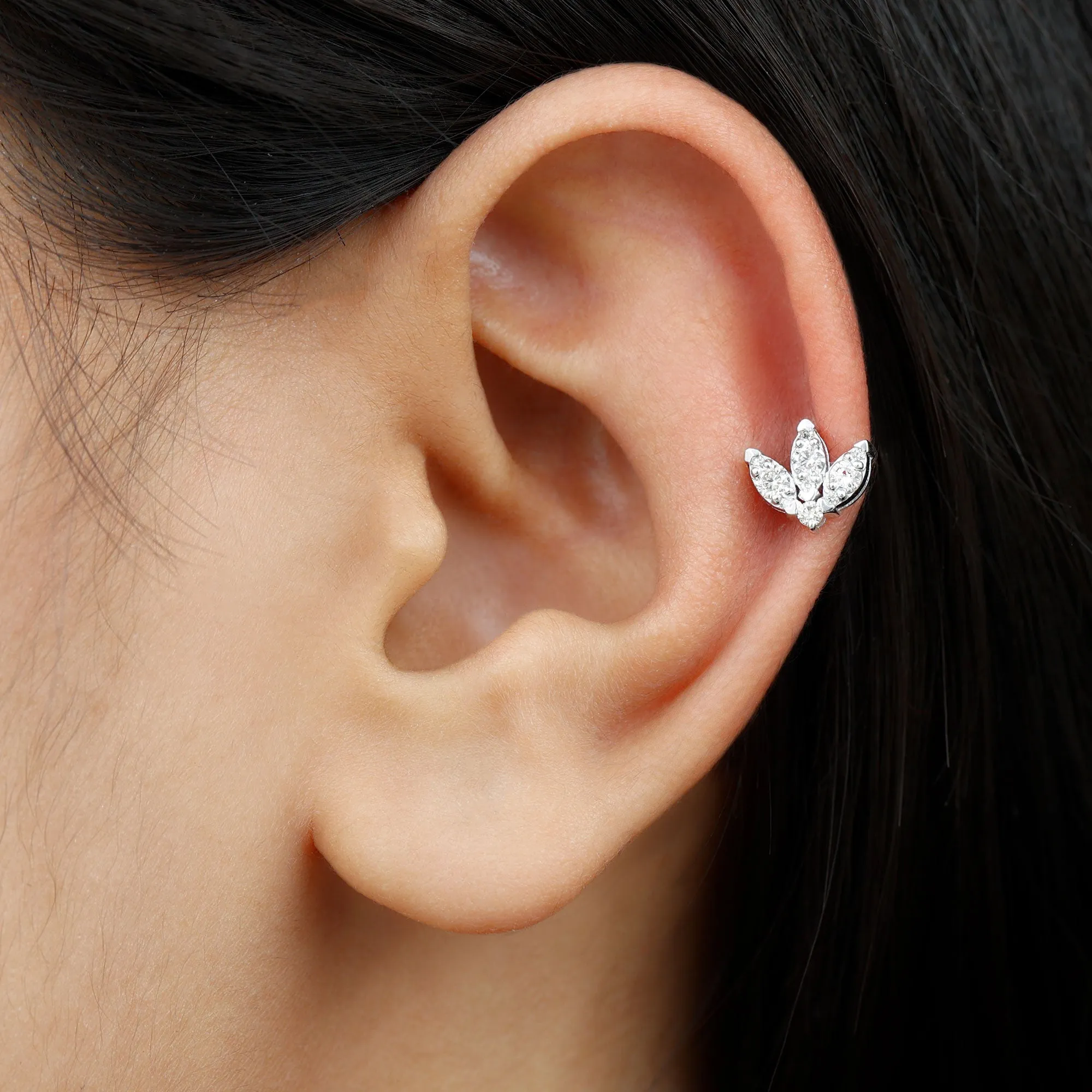 Certified Moissanite Lotus Earring for Cartilage Piercing