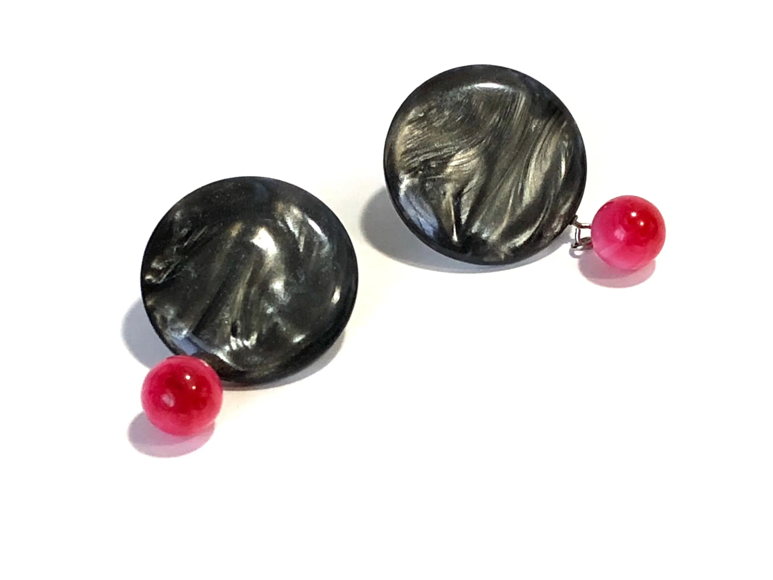 Charcoal Grey & Hot Pink Disc Drop Dottie Earrings