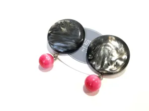 Charcoal Grey & Hot Pink Disc Drop Dottie Earrings