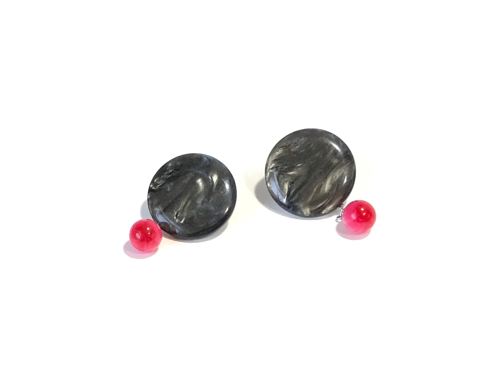 Charcoal Grey & Hot Pink Disc Drop Dottie Earrings