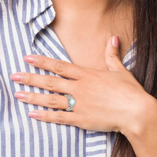 Cheryl M Sterling Silver Round White Opal Halo Ring