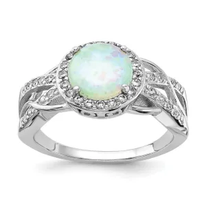 Cheryl M Sterling Silver Round White Opal Halo Ring