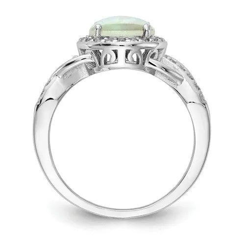 Cheryl M Sterling Silver Round White Opal Halo Ring