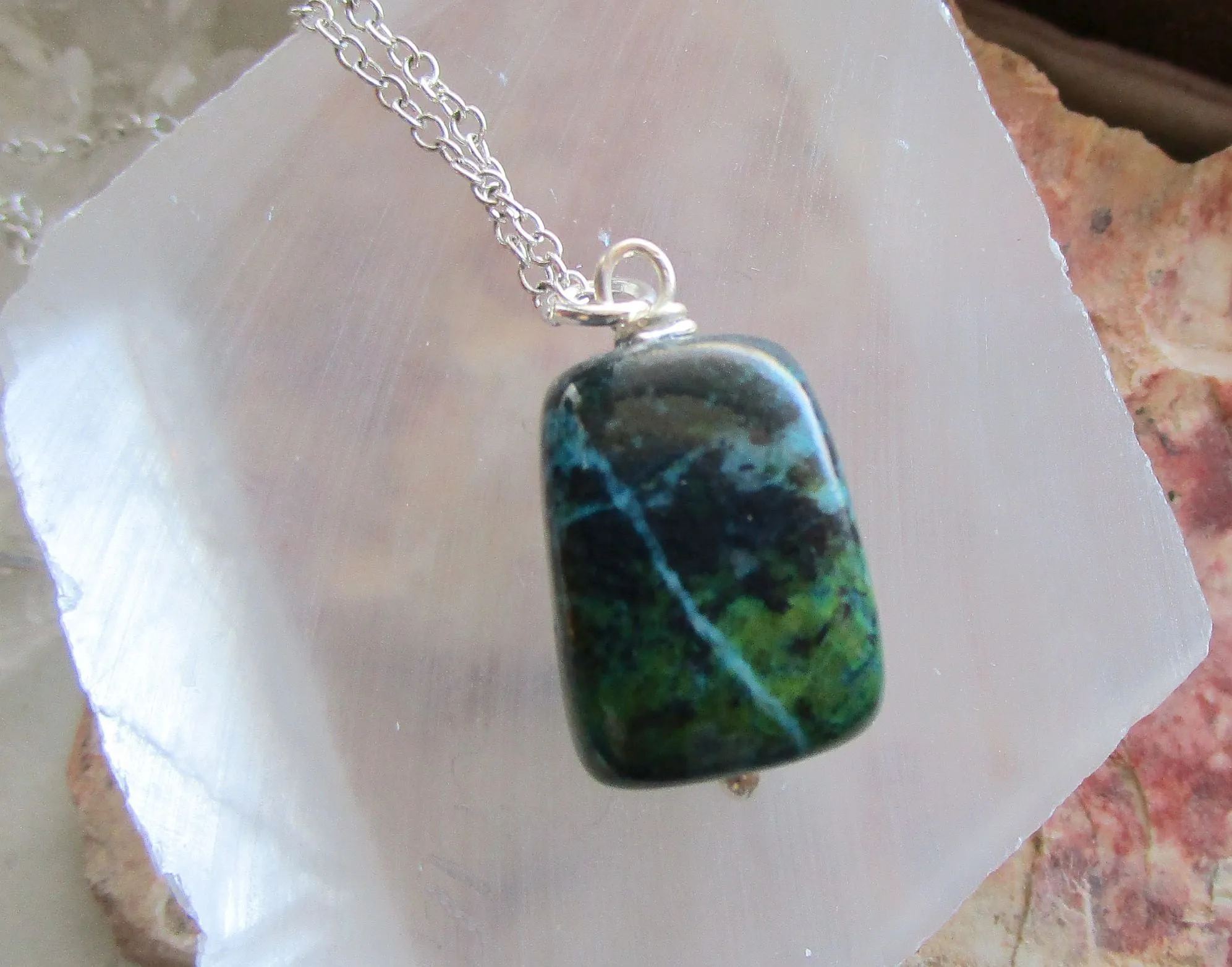 Chrysocolla Natural Polished Stone Pendant Necklace