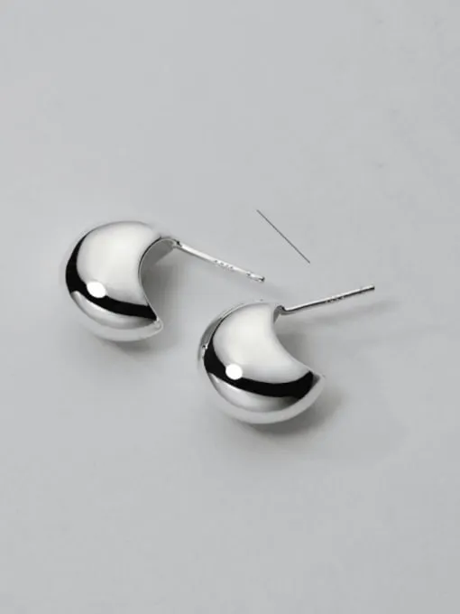 Chunky Dome Earrings, .925 Sterling Silver Waterproof Shell Half Moon Statement Post Earrings