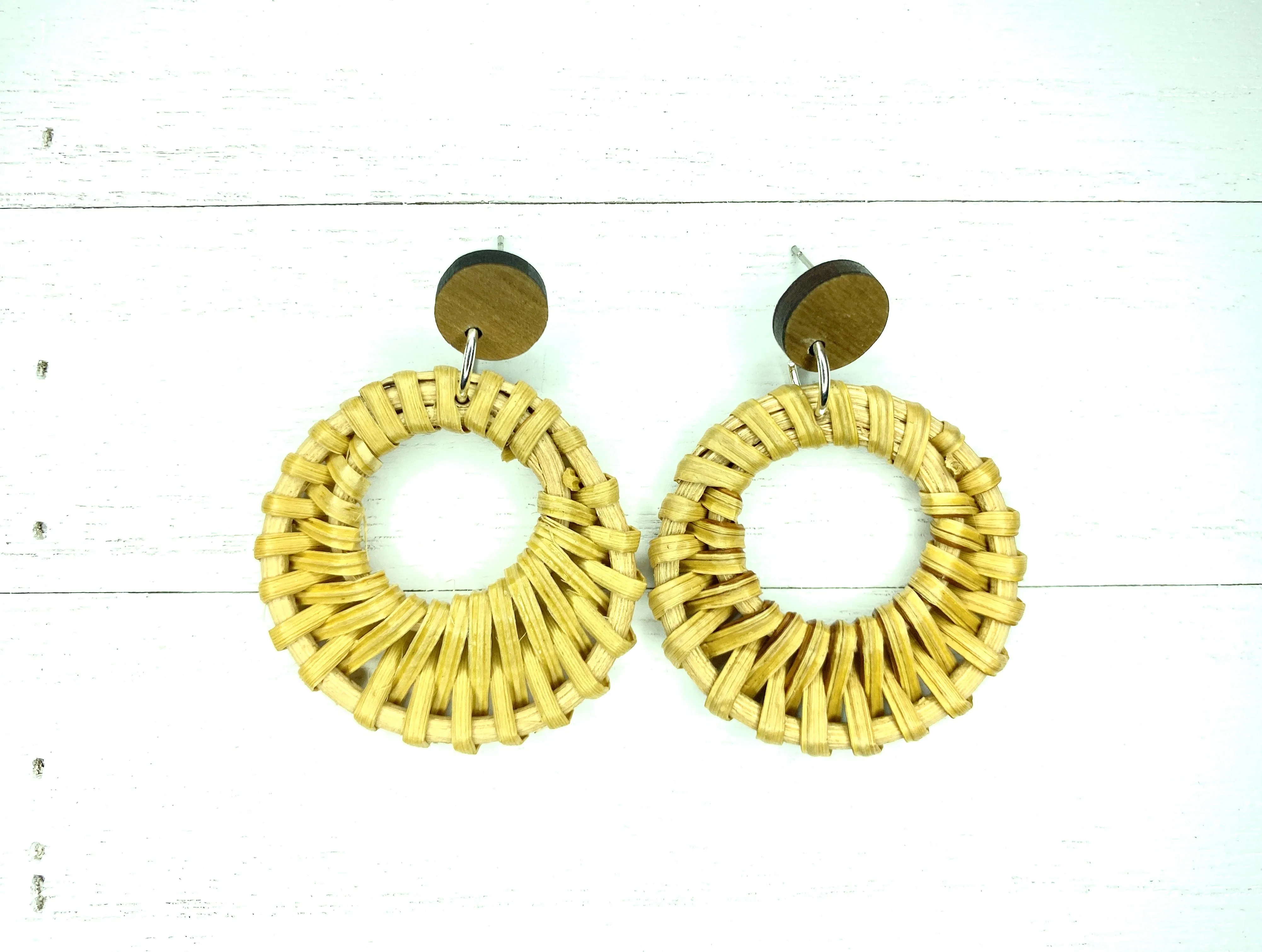 Circle Rattan Earring with Walnut Post