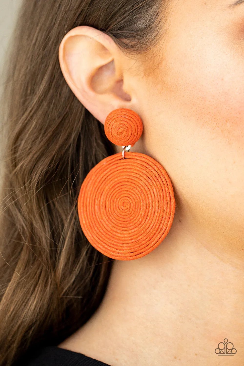 Circulate The Room - Orange Earrings - Paparazzi Accessories