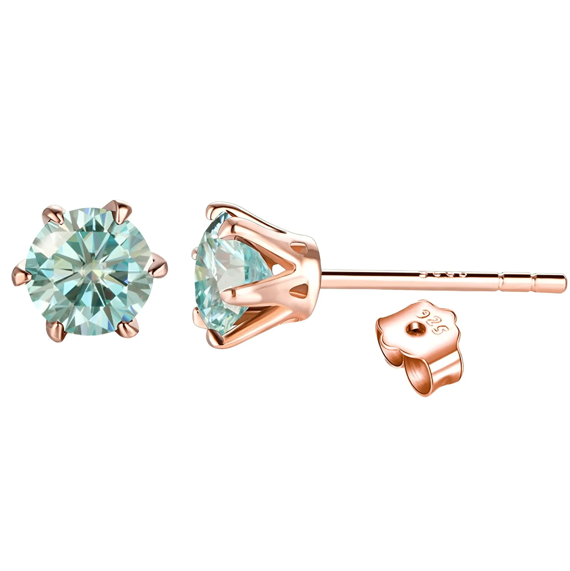 Colored Moissanite Stud Earrings 1ct D Color Ideal Cut Lab Created Diamond 18K Rose Gold Plating Earrings for Women with GRA