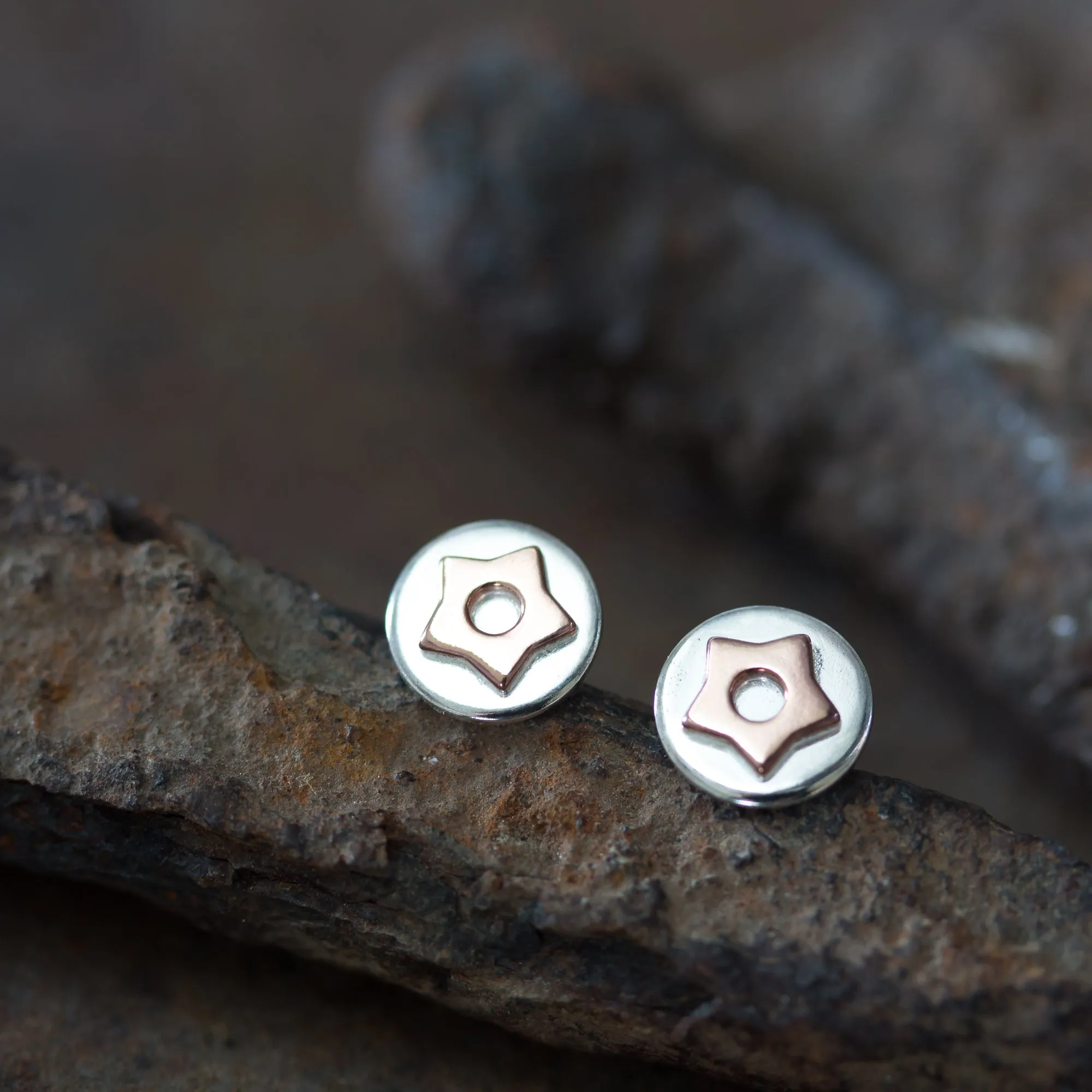 Copper Star Stud Earrings, Sterling Silver with Copper Accent