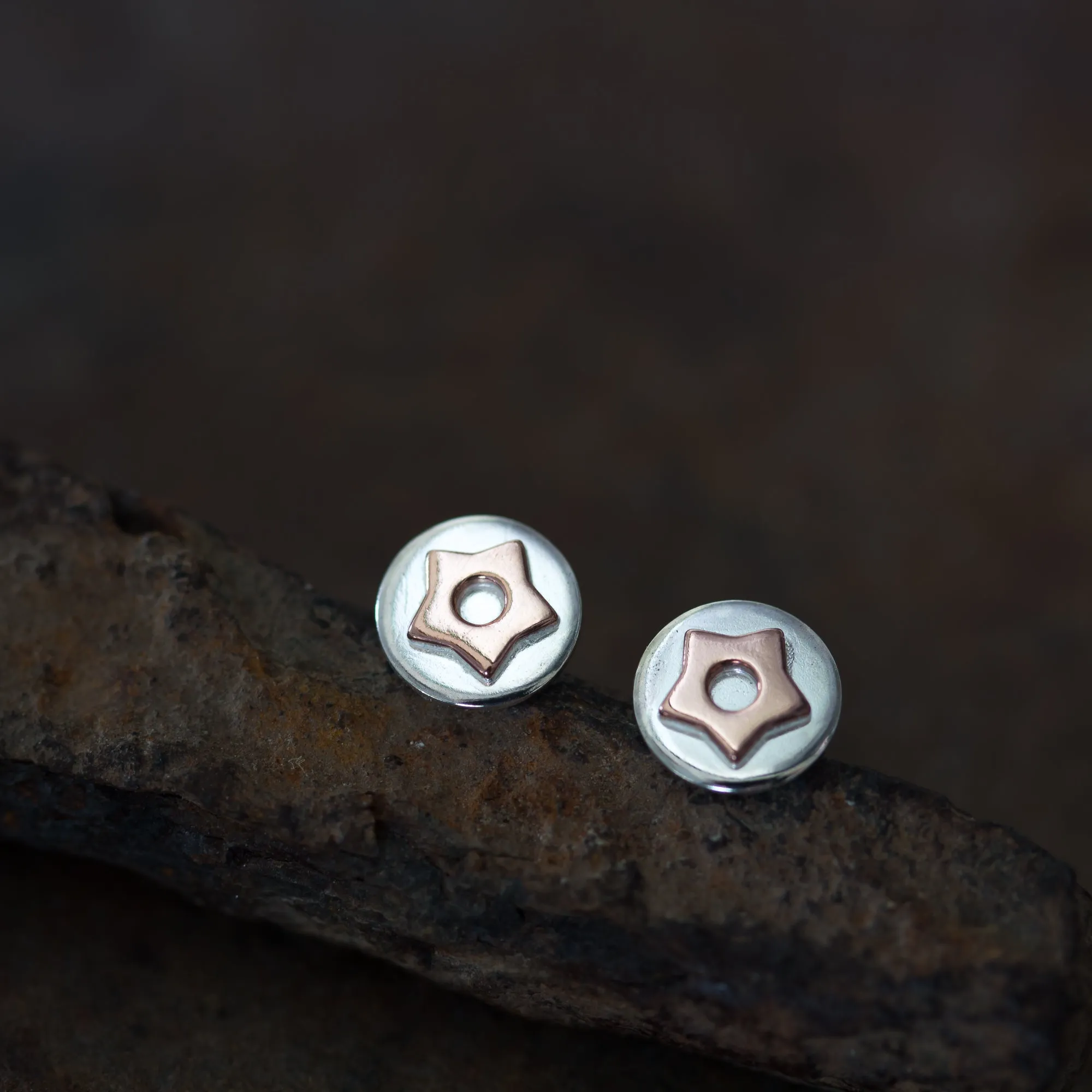 Copper Star Stud Earrings, Sterling Silver with Copper Accent