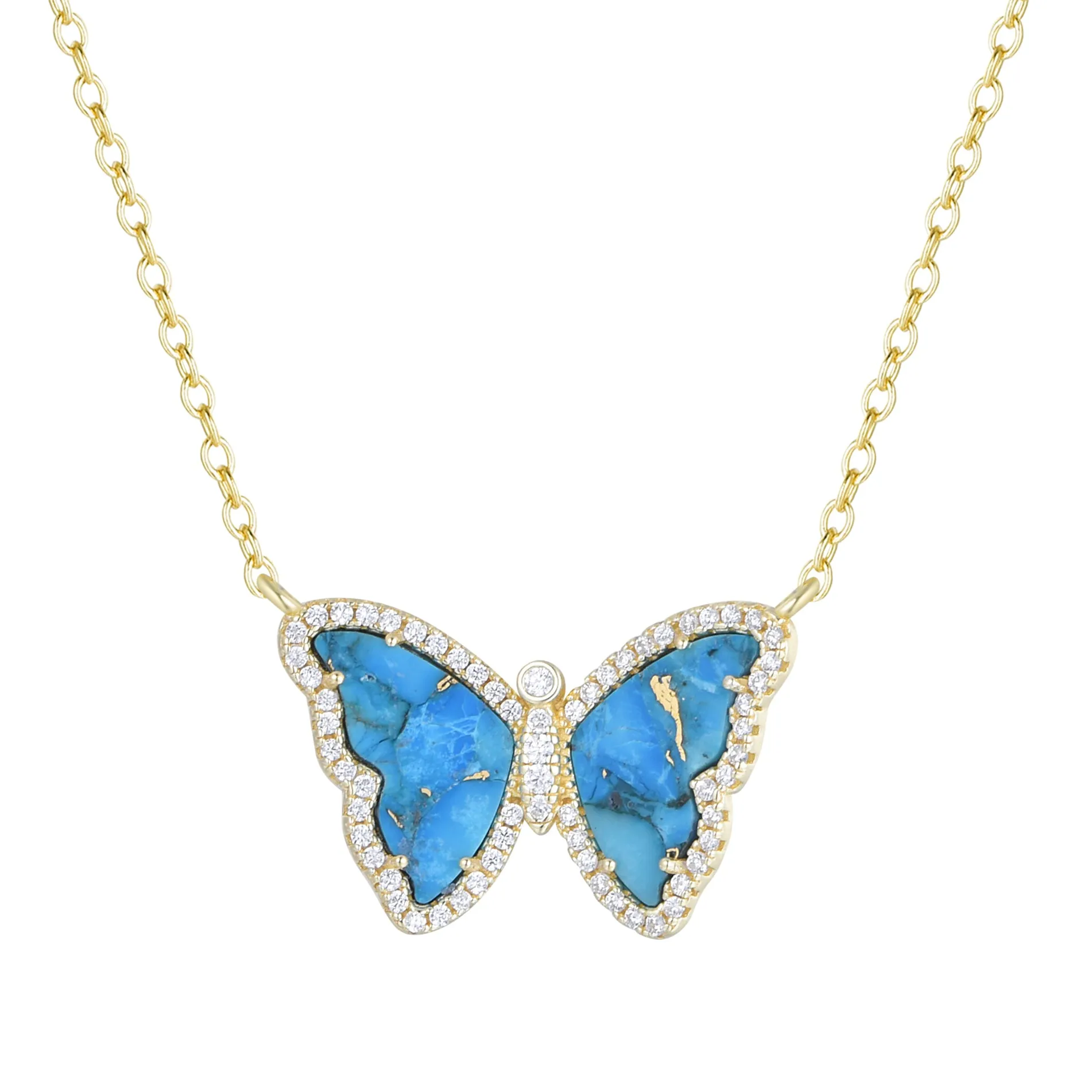 Copper Turquoise Butterfly Necklace With Crystals