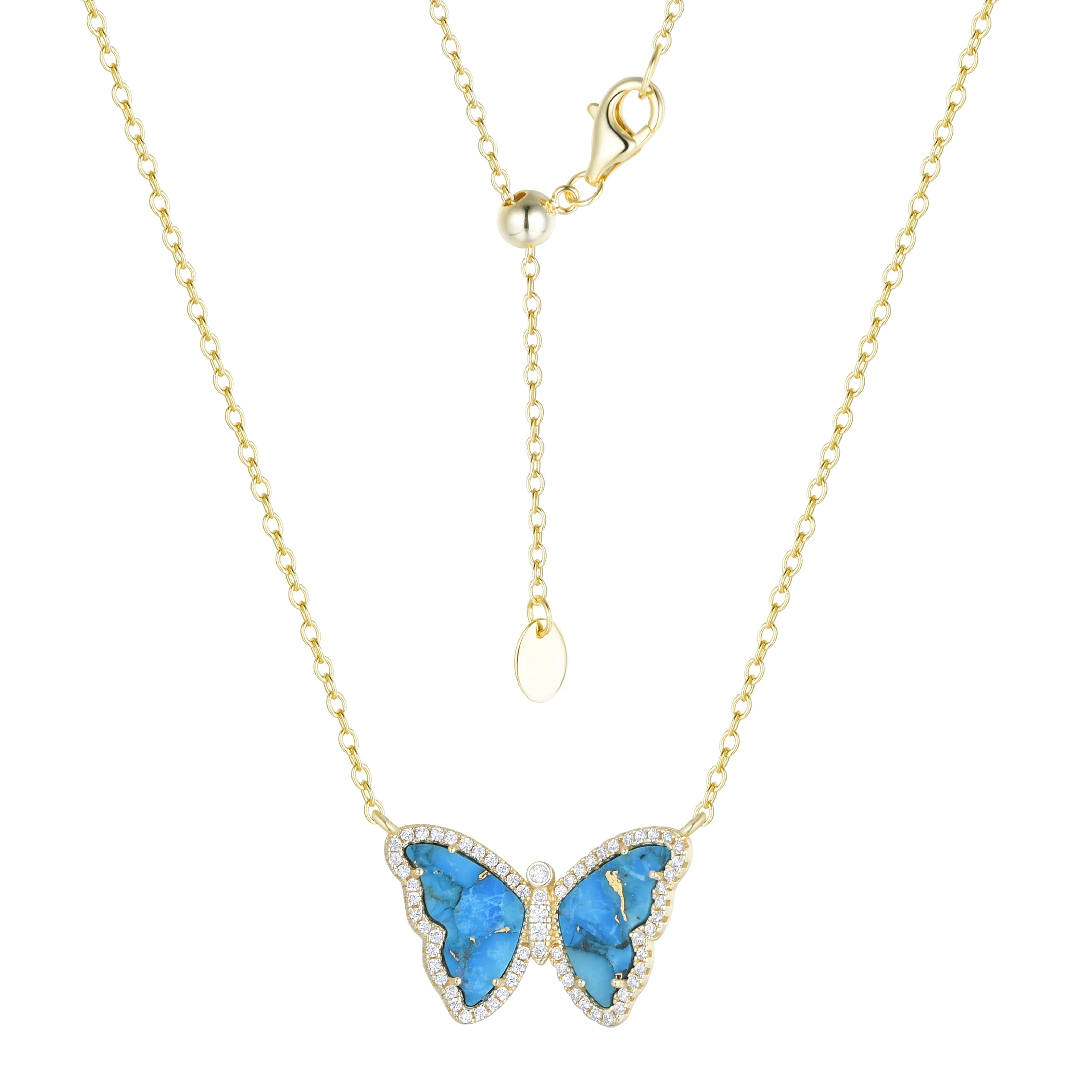 Copper Turquoise Butterfly Necklace With Crystals