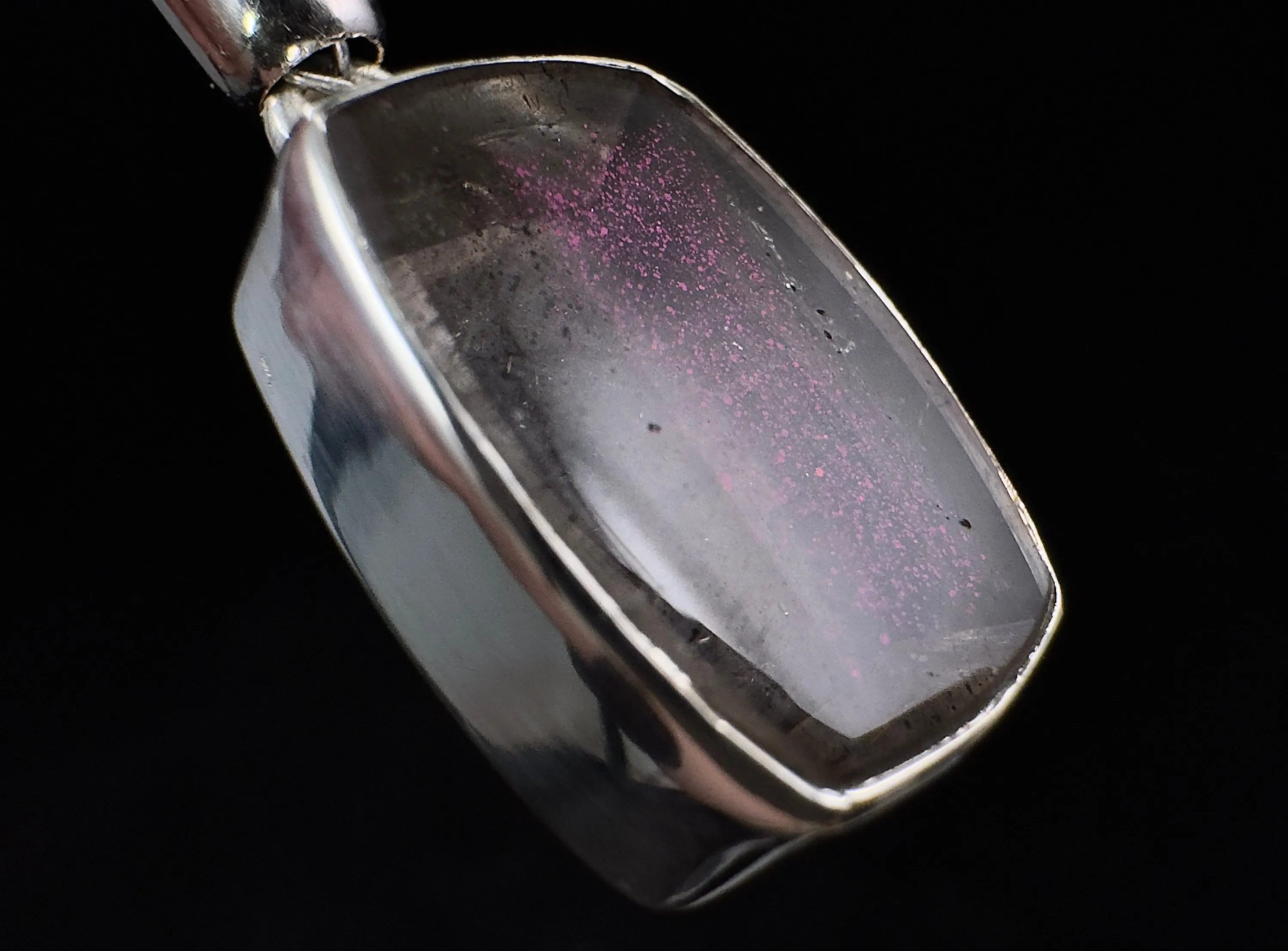 COVELLITE Crystal Pendant - Rare Pink FIRE QUARTZ Crystal with a Polished Finish Set in an Open Back Sterling Silver Bezel, 53886