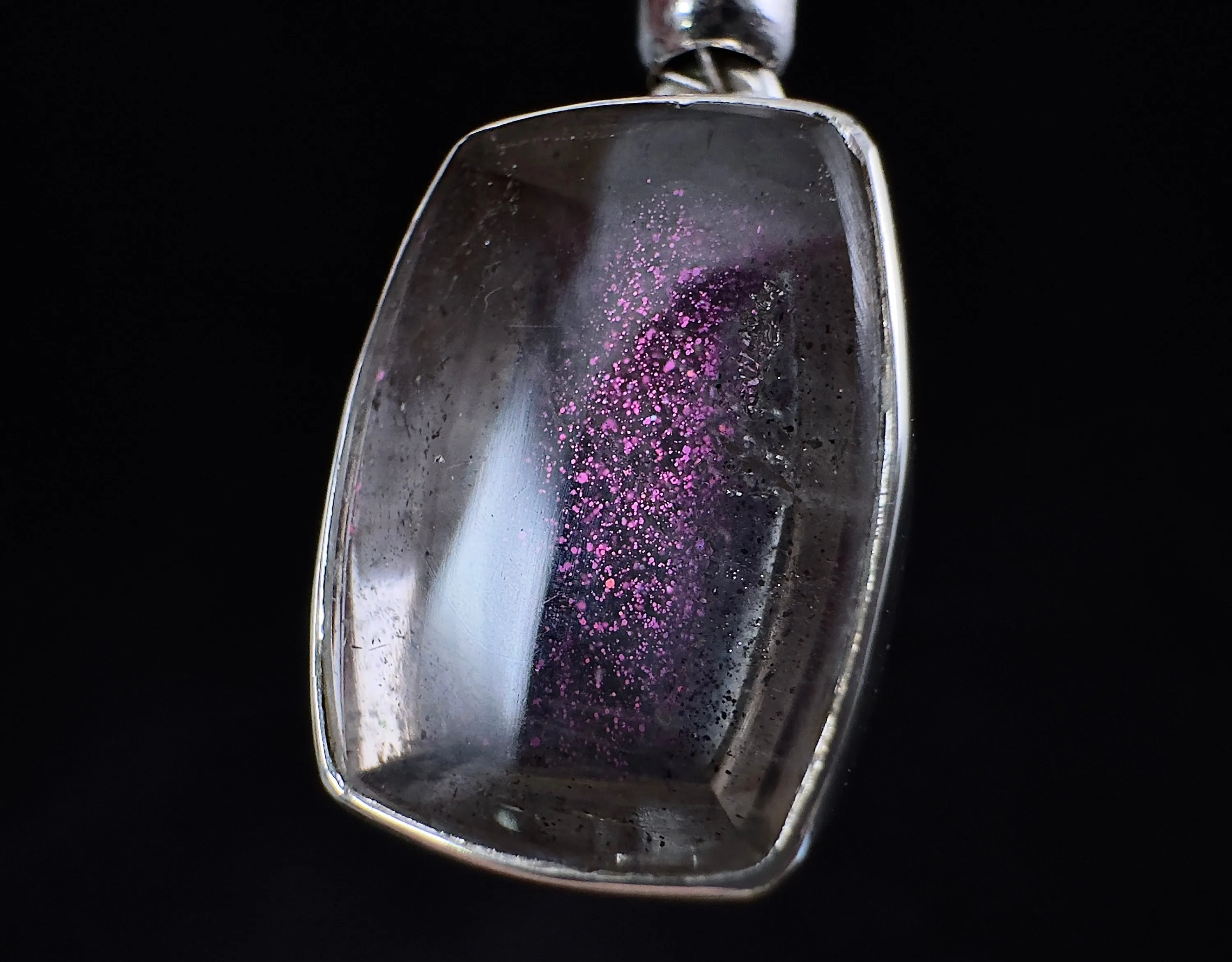 COVELLITE Crystal Pendant - Rare Pink FIRE QUARTZ Crystal with a Polished Finish Set in an Open Back Sterling Silver Bezel, 53886