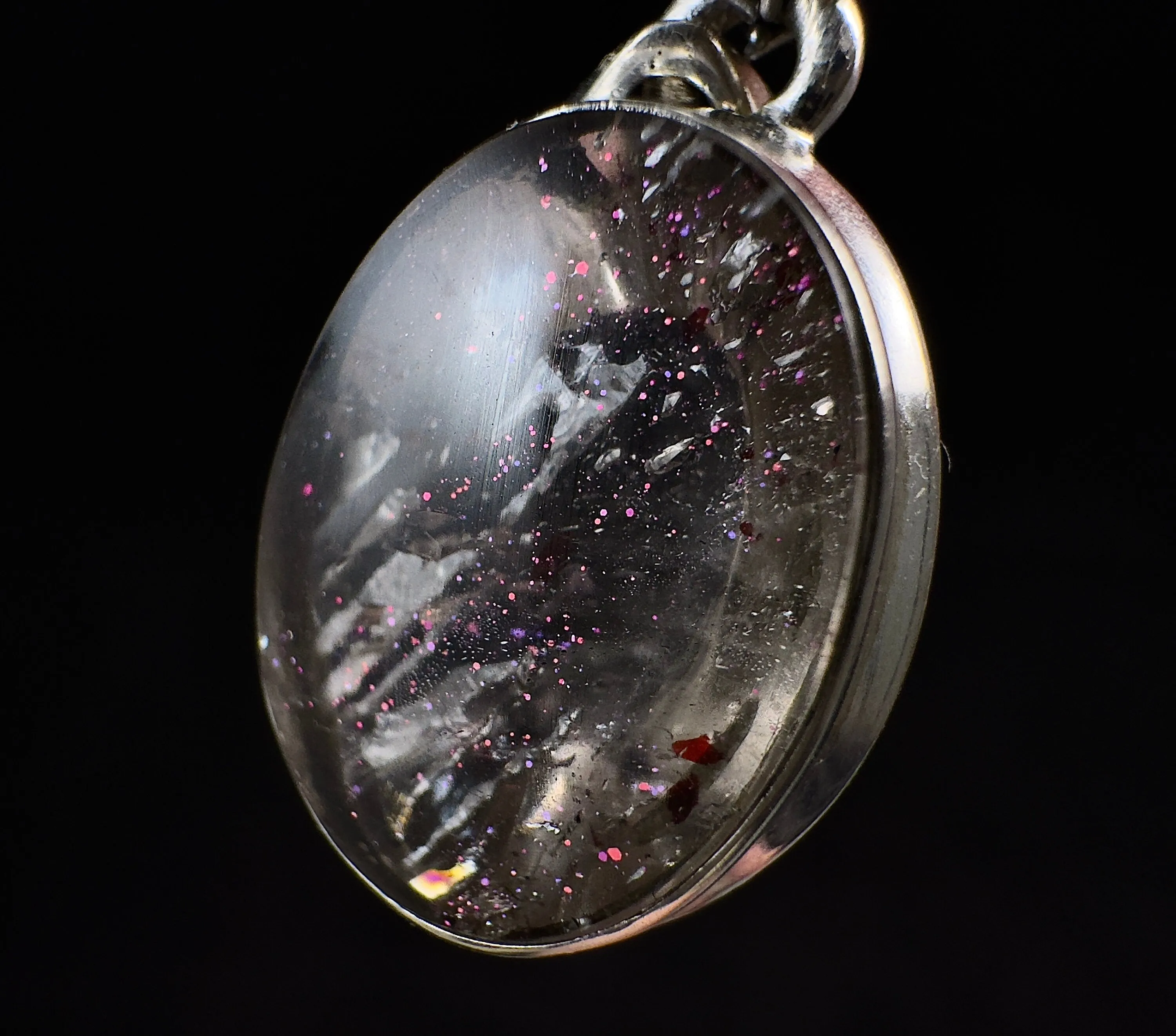 COVELLITE Pink Fire Quartz Crystal Pendant - Handmade Jewelry, Healing Crystals and Stones, 53374