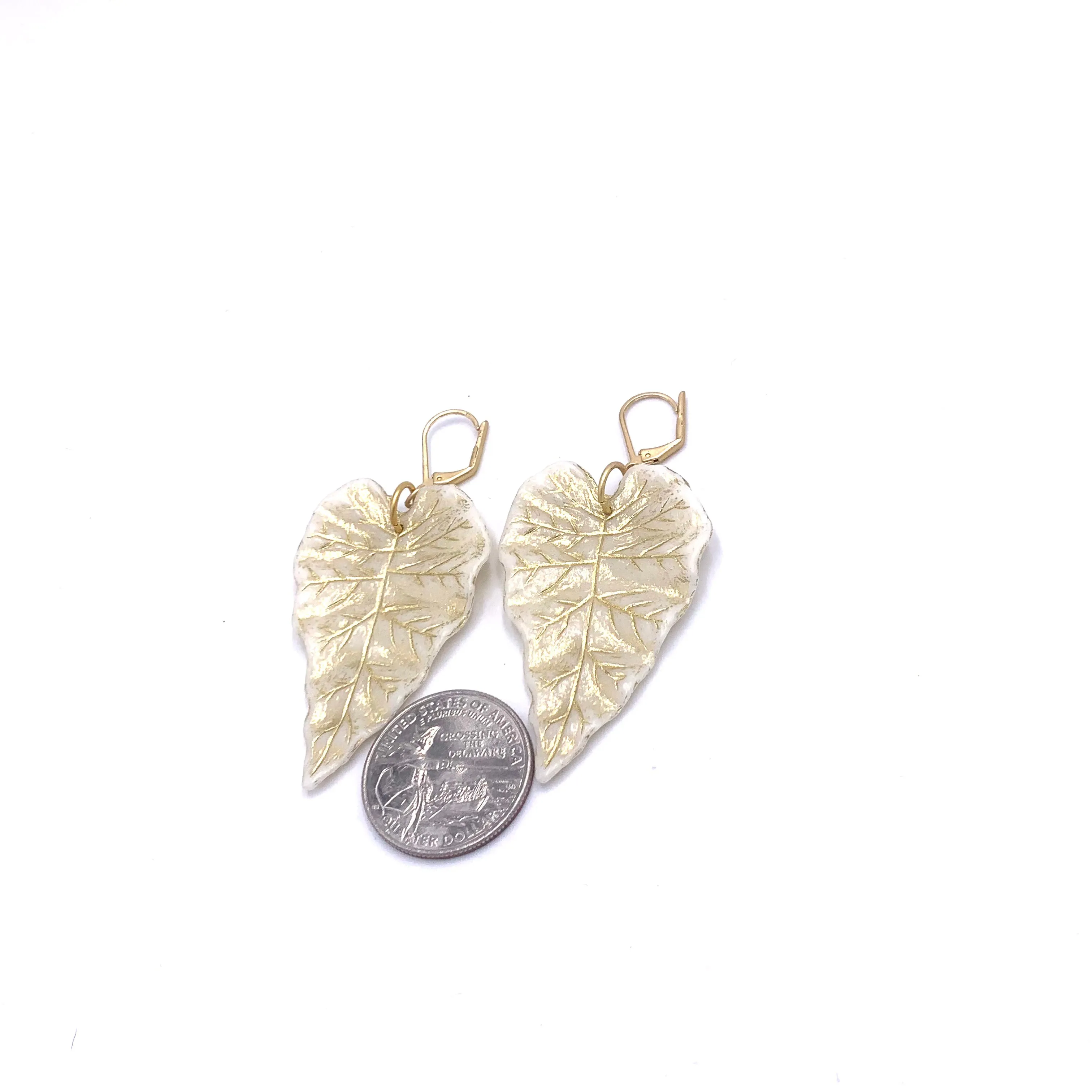 Cream & Gold Ivy Leaf Earrings