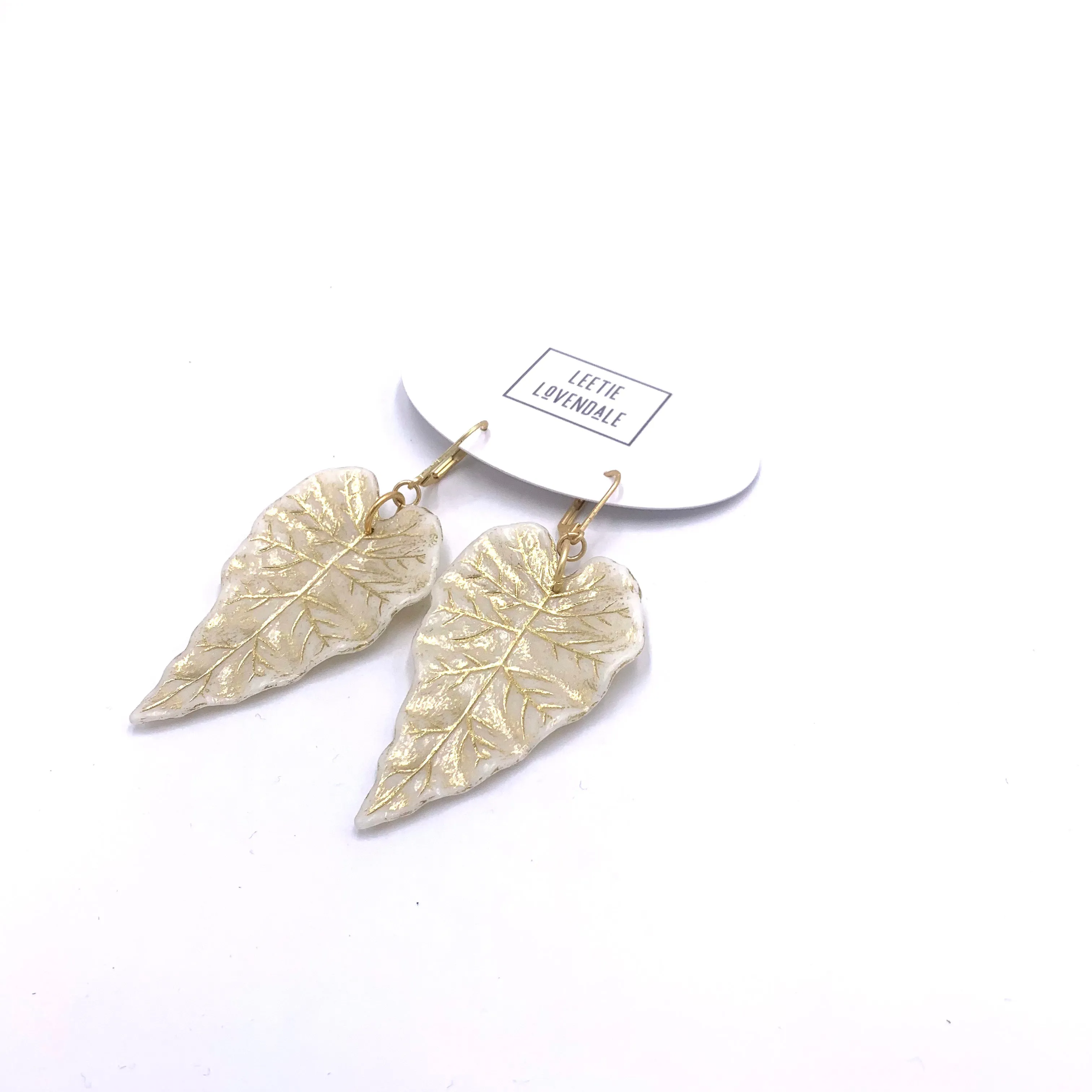 Cream & Gold Ivy Leaf Earrings