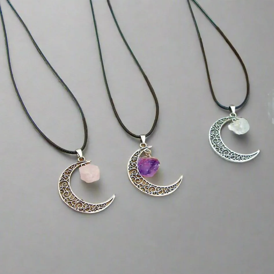 Crescent Moon Gemstone Necklace – Embrace the Moon’s Healing Energy