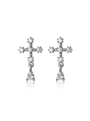 Cross Snowflake Diamond CZ Sparkle .925 Sterling Silver Large Stud Earrings