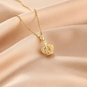 Crown Charm Pendant with Diamond - Golden