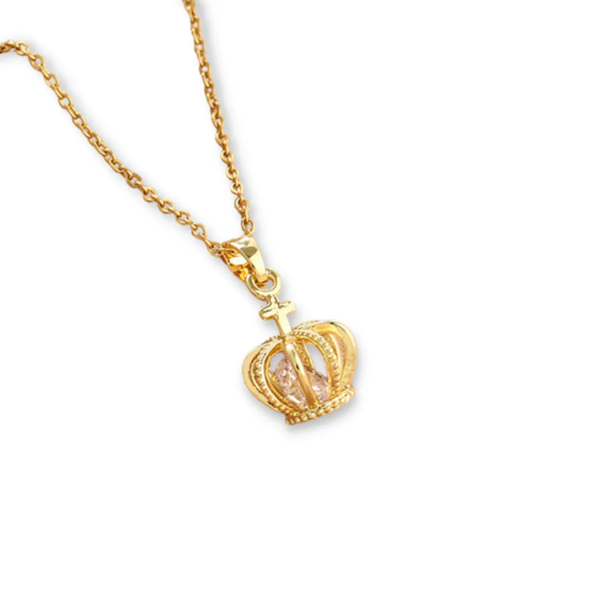 Crown Charm Pendant with Diamond - Golden