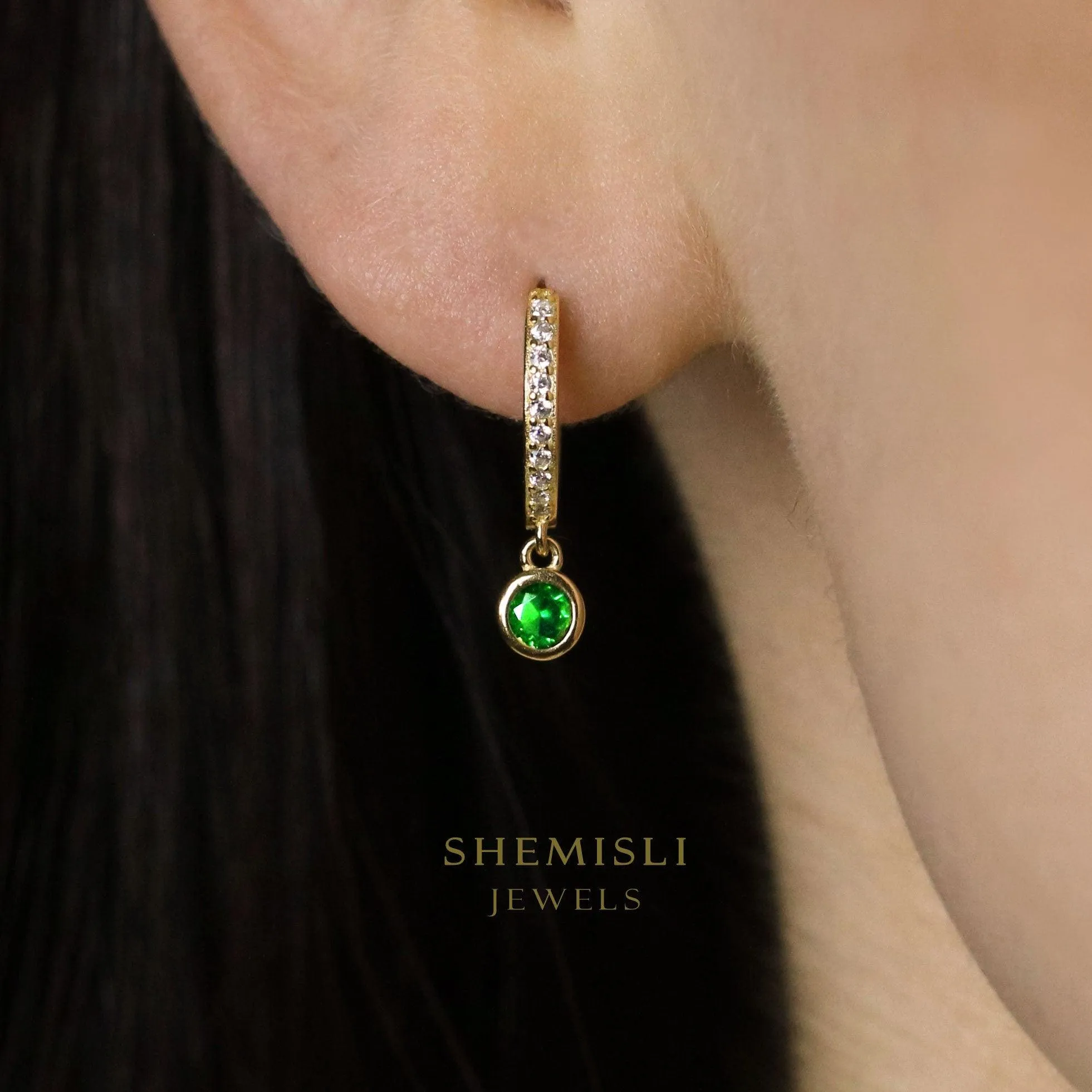 CZ Hoop Earrings, Huggies, White Stone, Emerald, Turquoise, Sapphire, Black Stone, Gold, Silver SHEMISLI SH300, SH258, SH301, SH302, SH202