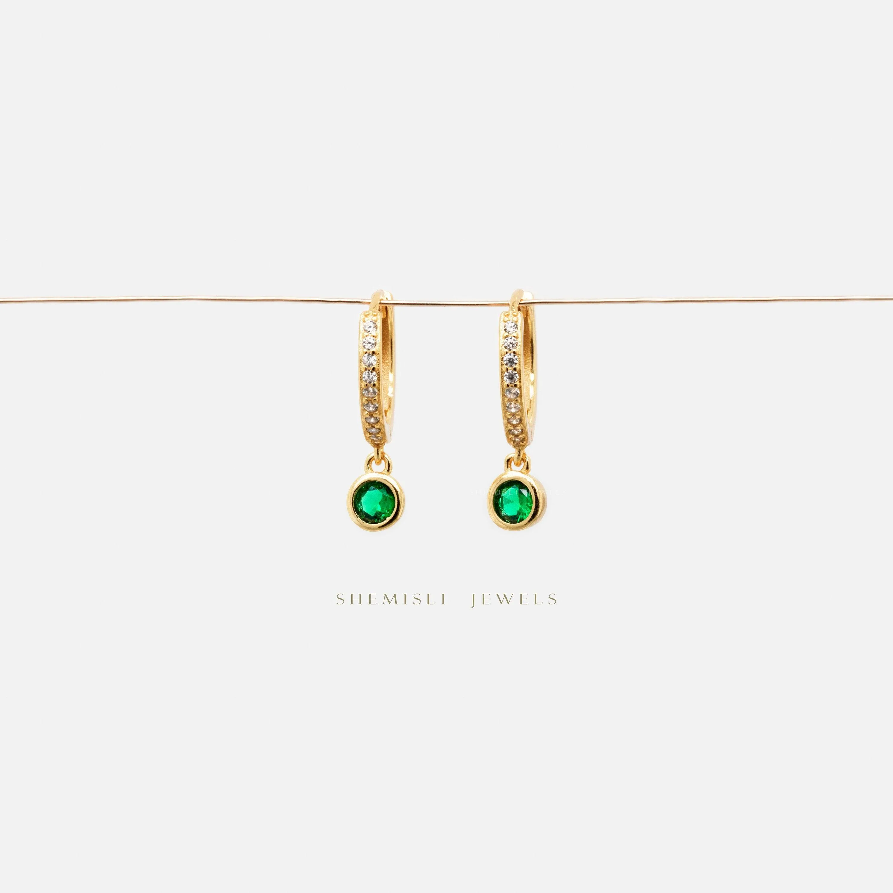 CZ Hoop Earrings, Huggies, White Stone, Emerald, Turquoise, Sapphire, Black Stone, Gold, Silver SHEMISLI SH300, SH258, SH301, SH302, SH202