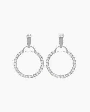 Dainty Starlight Circle Halo Earring Pendants, Silver