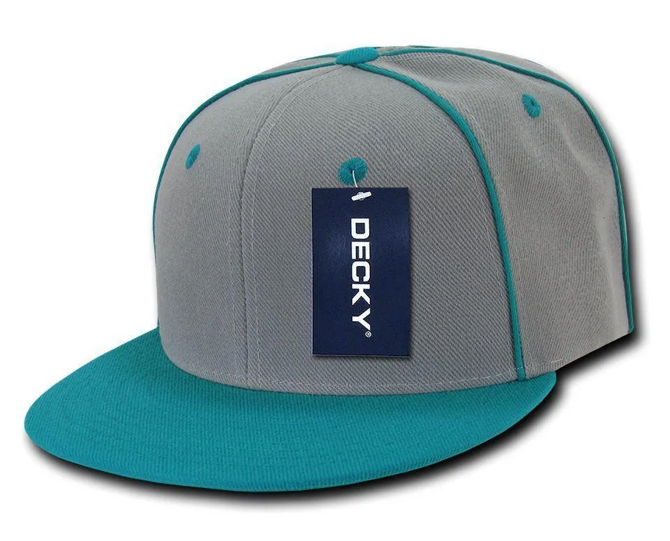 Decky Piped Crown Snapback Two Tone 6 Panel Flat Bill Hats Caps