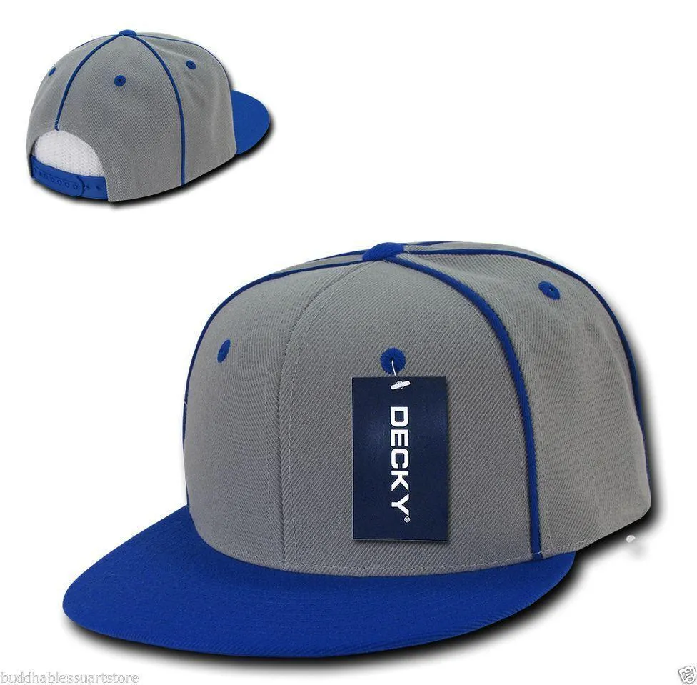 Decky Piped Crown Snapback Two Tone 6 Panel Flat Bill Hats Caps