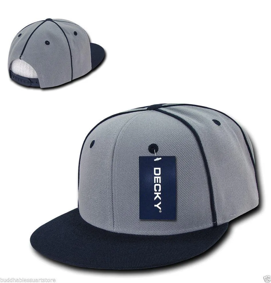 Decky Piped Crown Snapback Two Tone 6 Panel Flat Bill Hats Caps