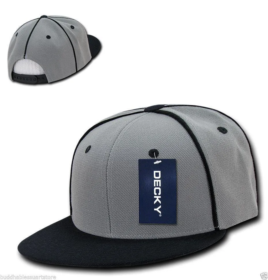 Decky Piped Crown Snapback Two Tone 6 Panel Flat Bill Hats Caps