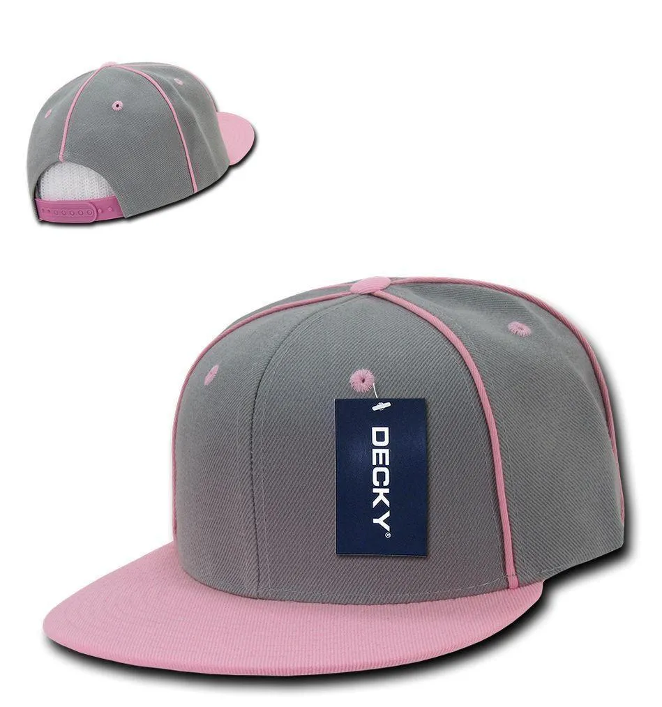 Decky Piped Crown Snapback Two Tone 6 Panel Flat Bill Hats Caps