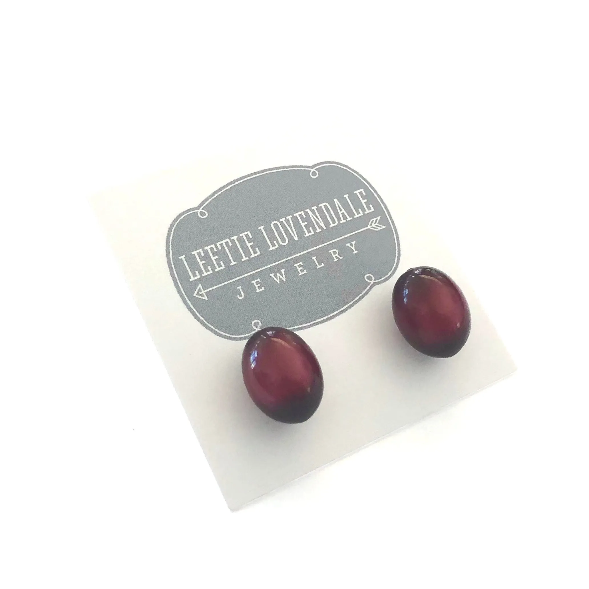 Deep Red Moonglow Oval Bulb Stud Earrings