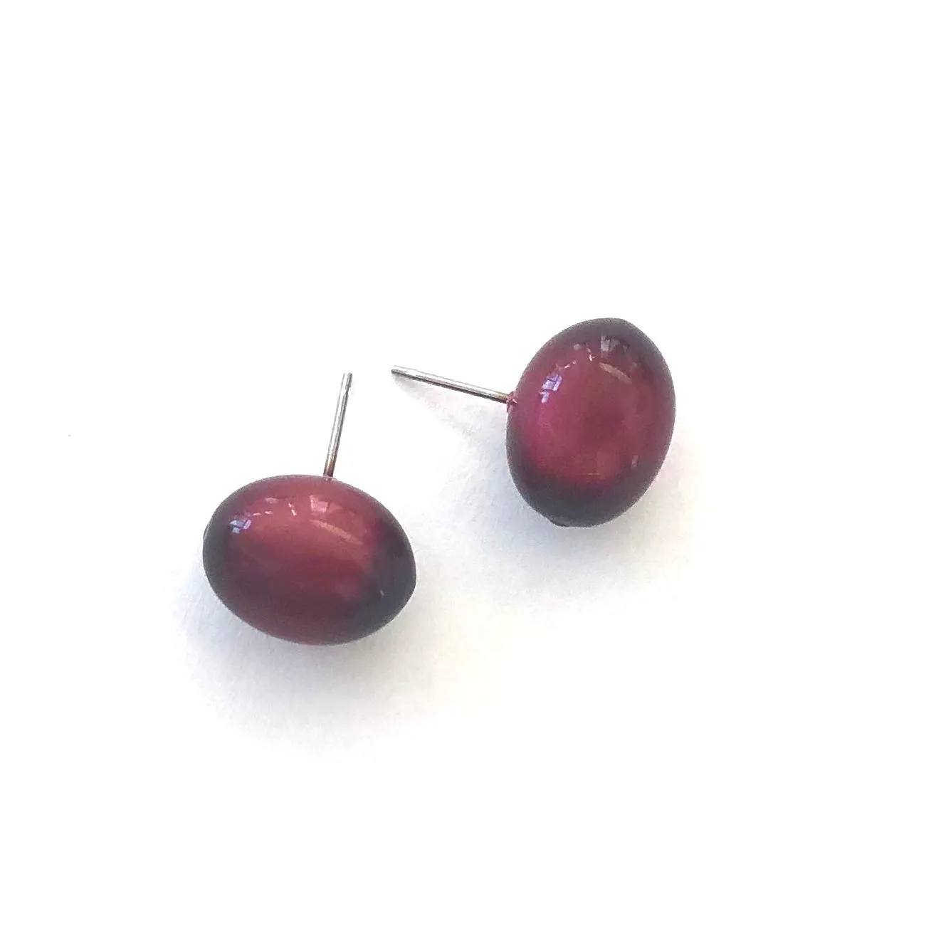 Deep Red Moonglow Oval Bulb Stud Earrings