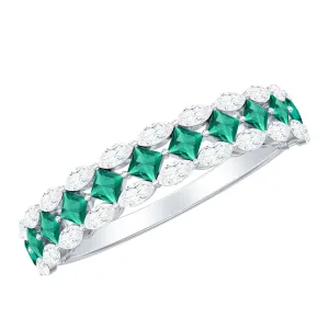 Designer Lab Created Emerald Half Eternity Band with Moissanite