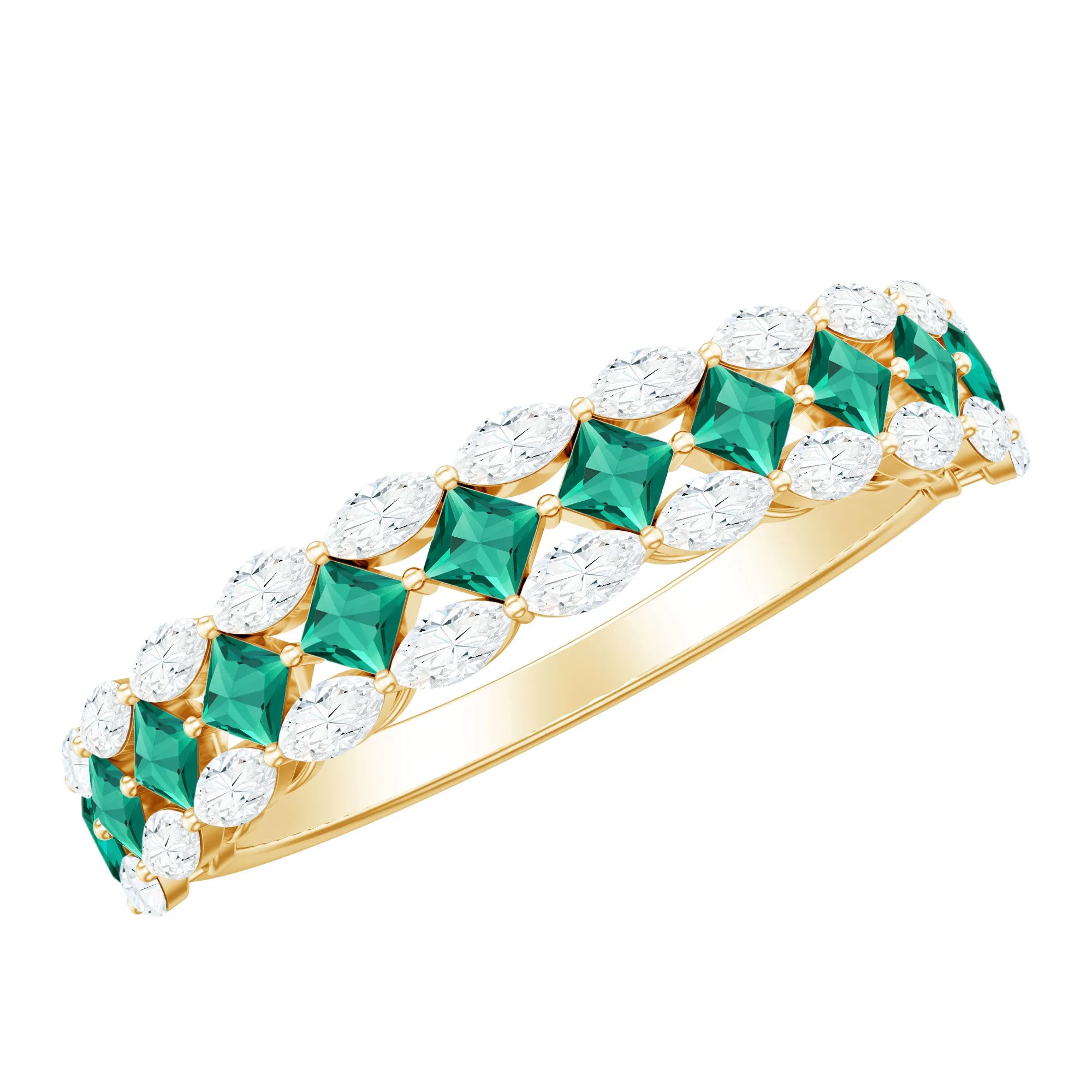 Designer Lab Created Emerald Half Eternity Band with Moissanite