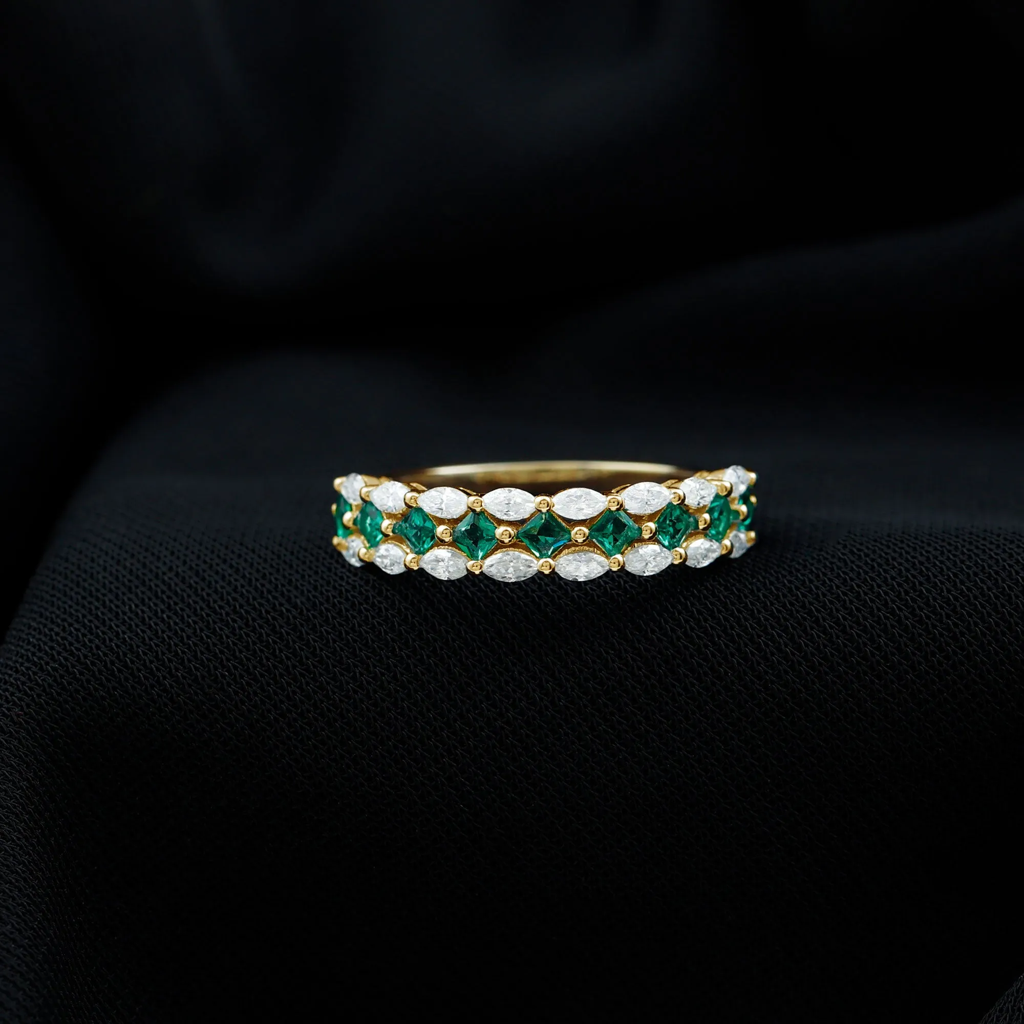 Designer Lab Created Emerald Half Eternity Band with Moissanite