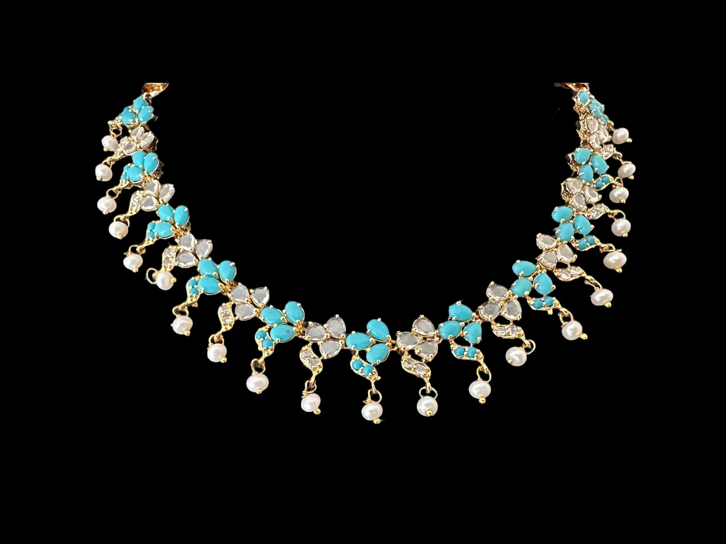 DNS131 Turquoise hyderabadi necklace set ( READY TO SHIP )