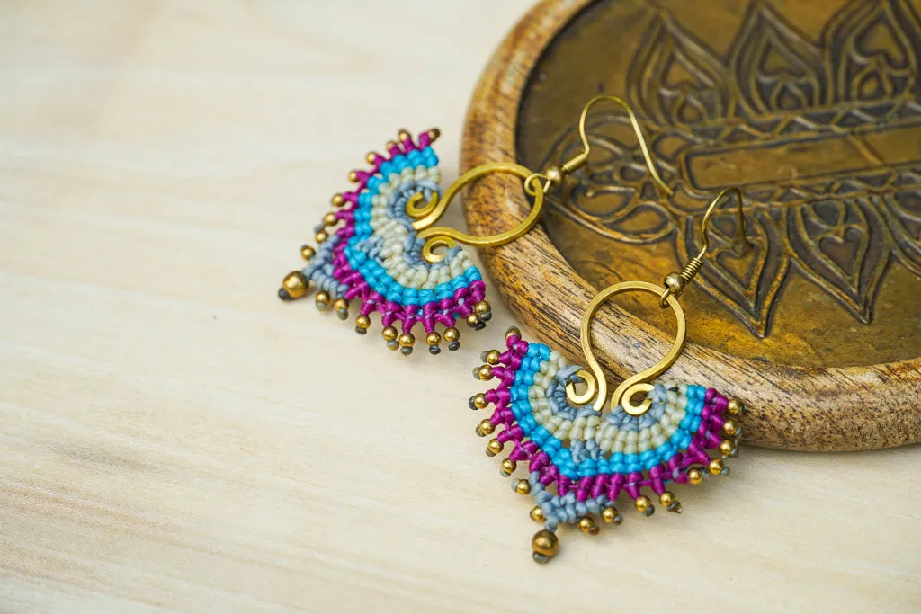 E7747- Micro Macrame Boho Earrings, Handmade Earrings, Hippie Earrings