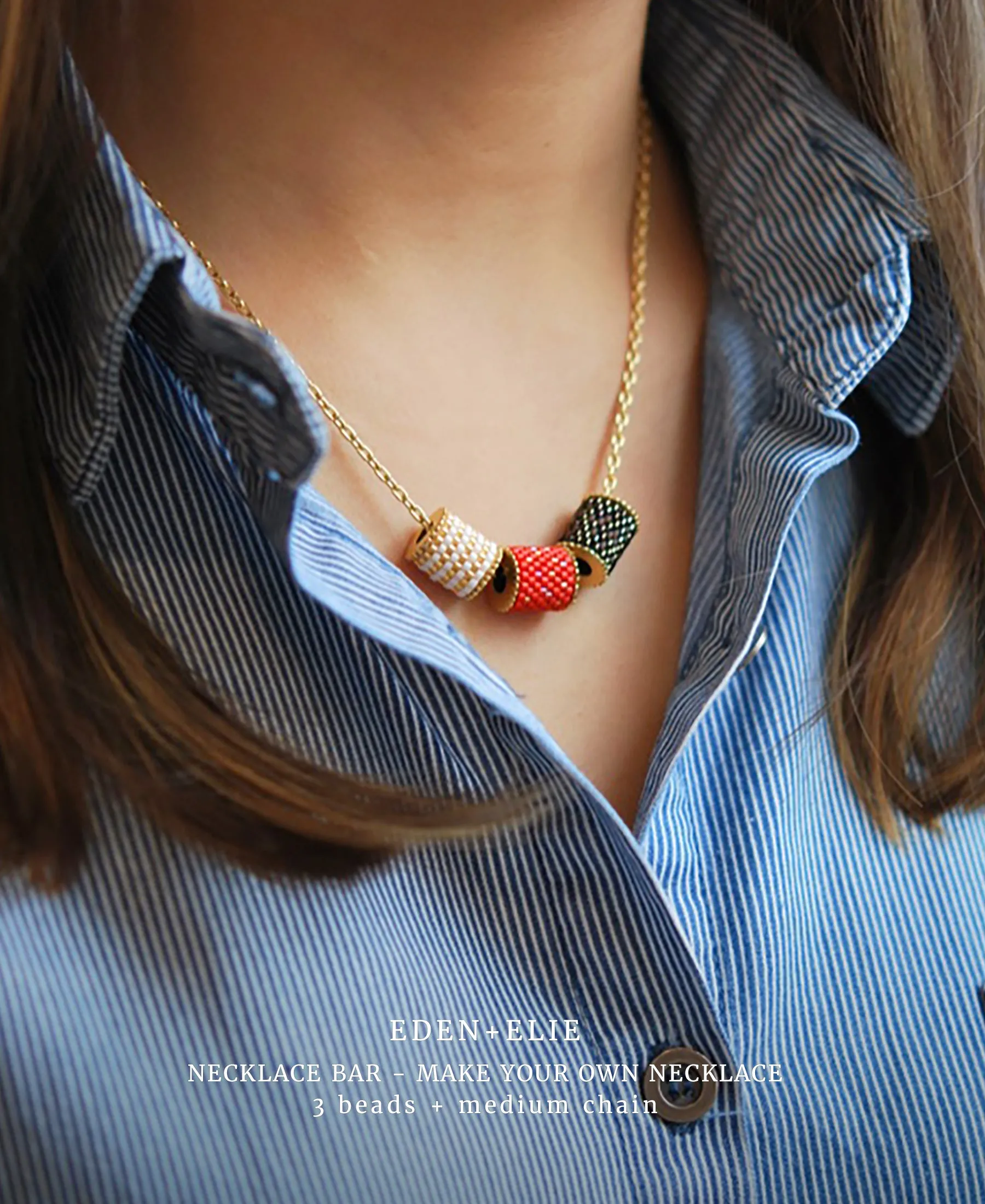 EDEN   ELIE Necklace Bar single bead   optional chain - peranakan blue