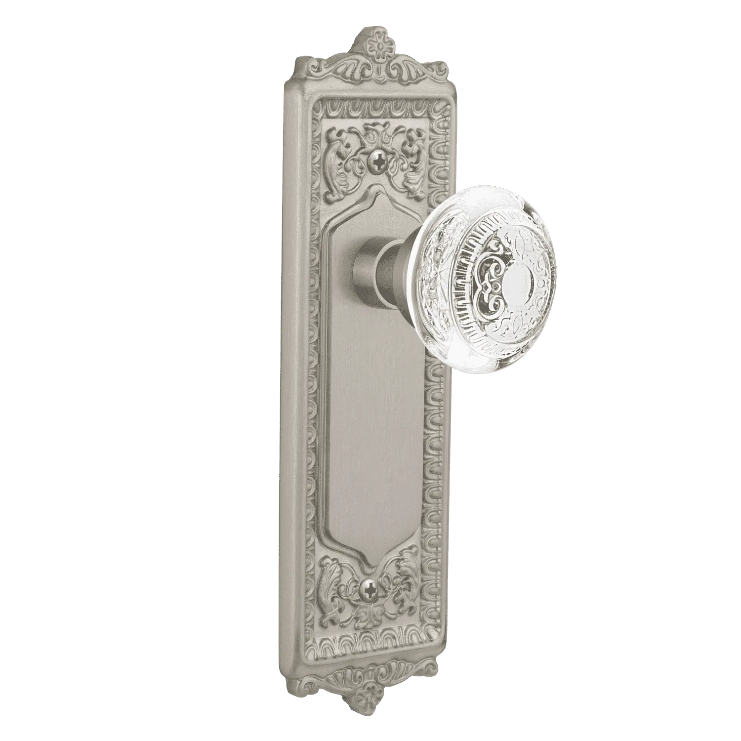 Egg & Dart Long Plate with Crystal Egg & Dart Knob in Satin Nickel