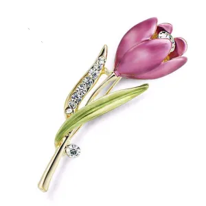 Elegant Tulip Flower Crystal Brooch Pin