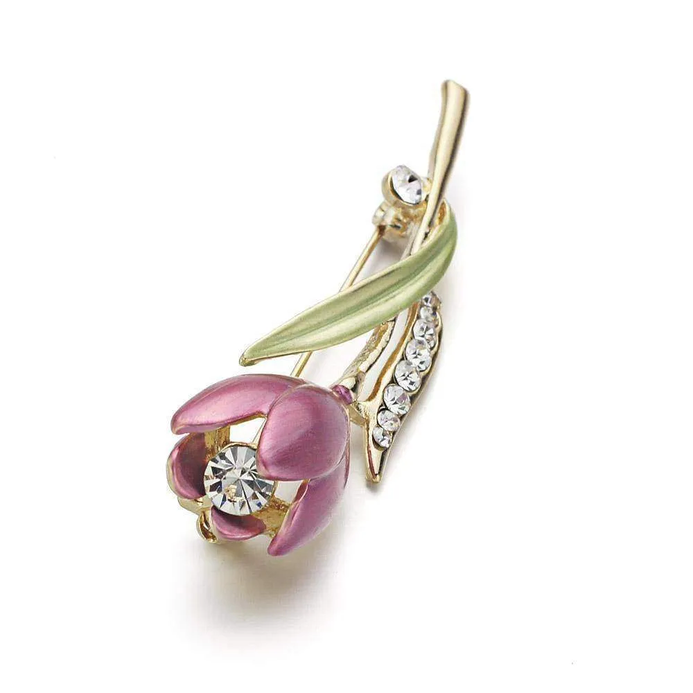 Elegant Tulip Flower Crystal Brooch Pin