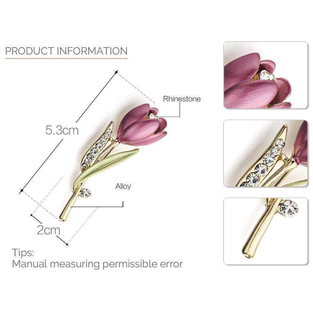 Elegant Tulip Flower Crystal Brooch Pin