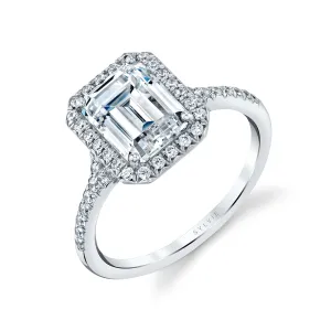 Emerald Cut Halo Engagement Ring - Alexandra 18k Gold White