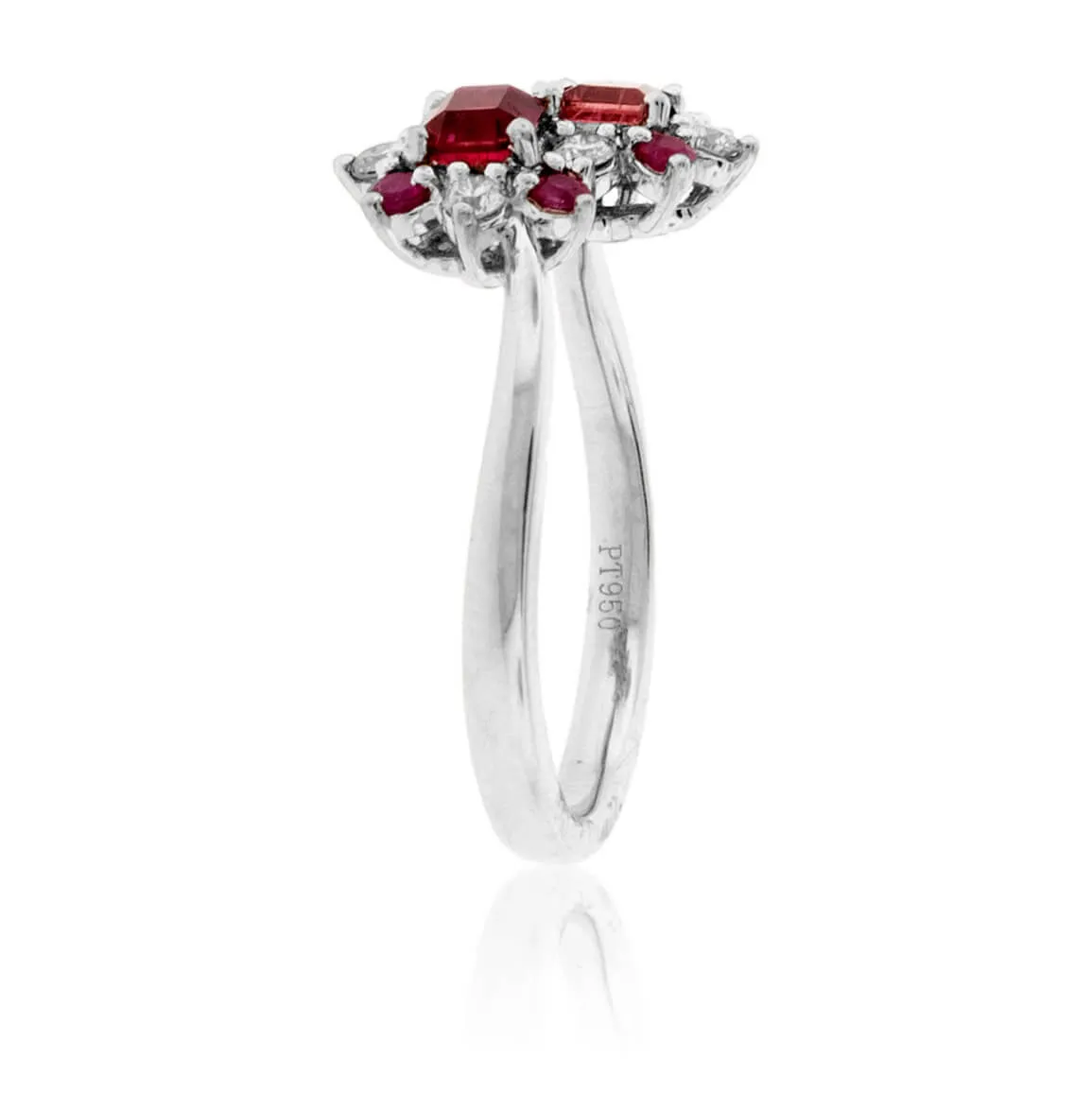 Emerald Cut Red Emerald and Diamond Ring